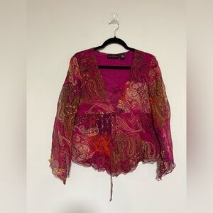 VTG Y2K Silk Paisley Boho Babydoll Top Size Large Whimsigoth Fairy Bratz Lizzie